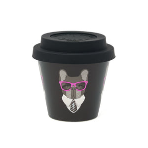 90ml Recycled Plastic Espresso Cup with lid - Karl - French Bulldog Collection
